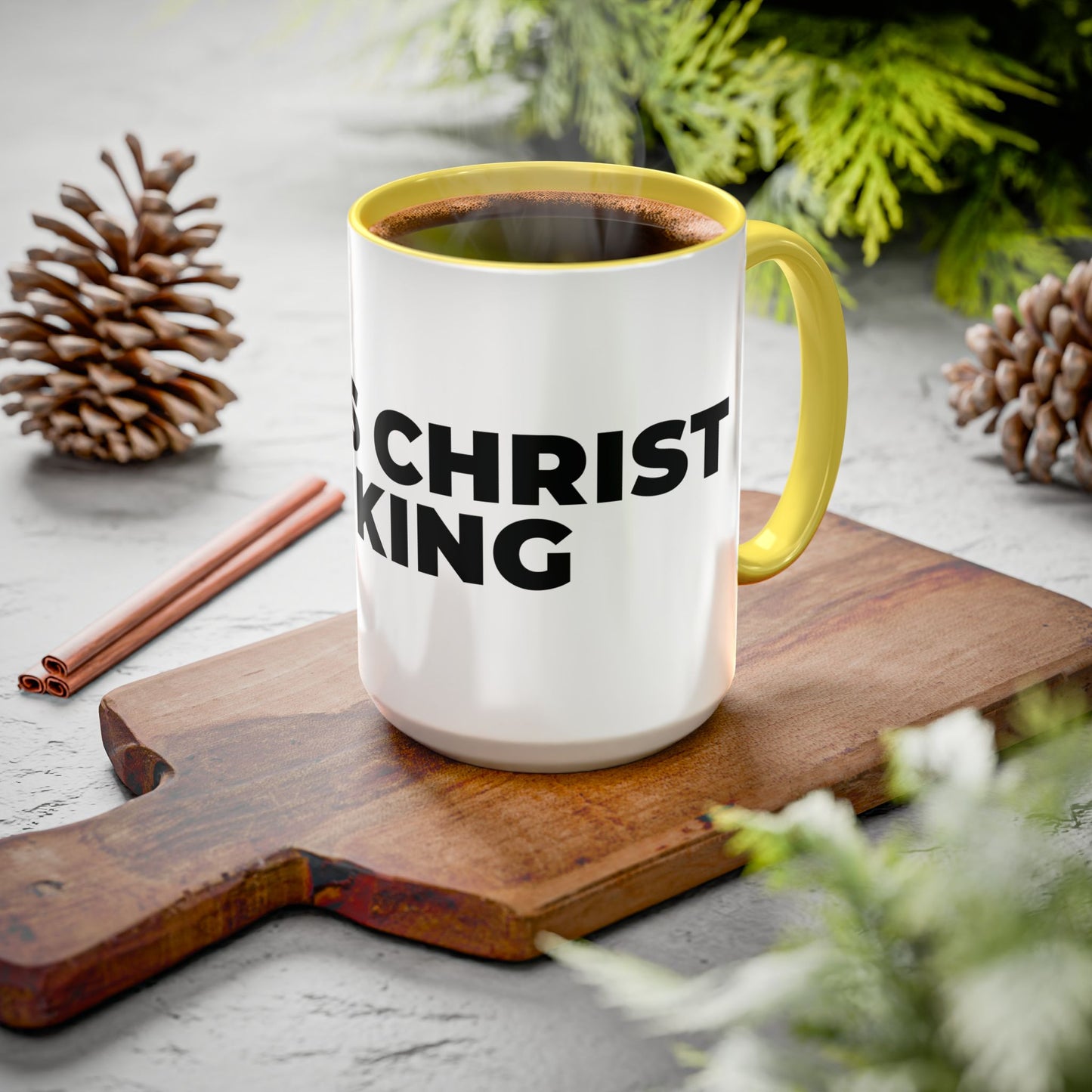 Jesus Christ Is King Coffee Mug — Black-Trim Ceramic 11oz & 15oz