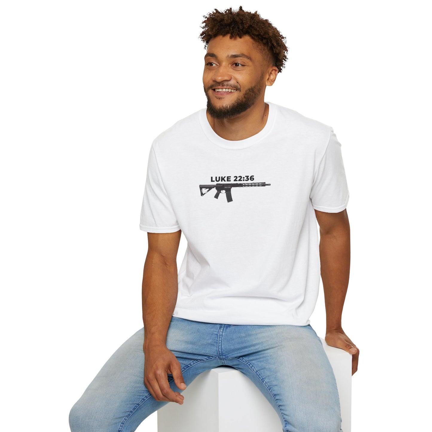 Sell your cloak and buy a sword — "Luke 22:36" Rifle Graphic Christian Faith Tee