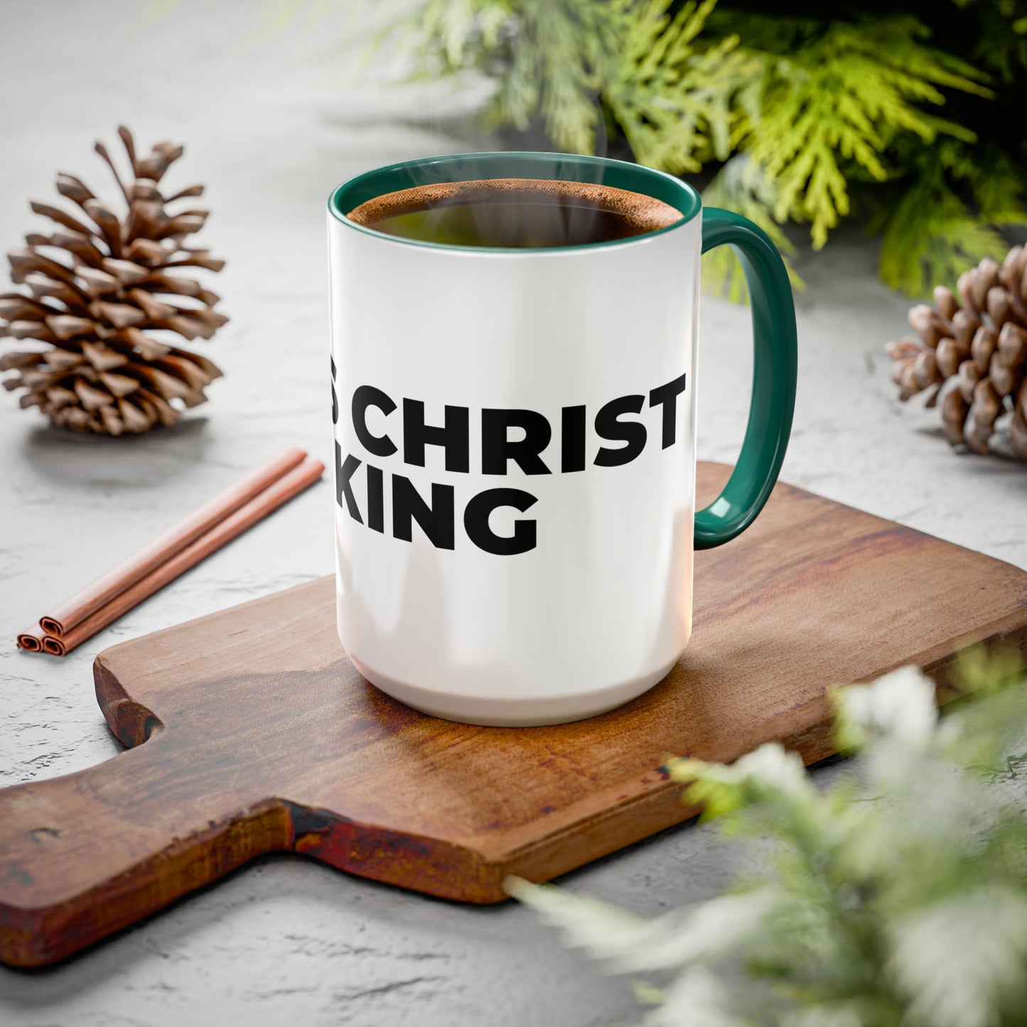 Jesus Christ Is King Coffee Mug — Black-Trim Ceramic 11oz & 15oz