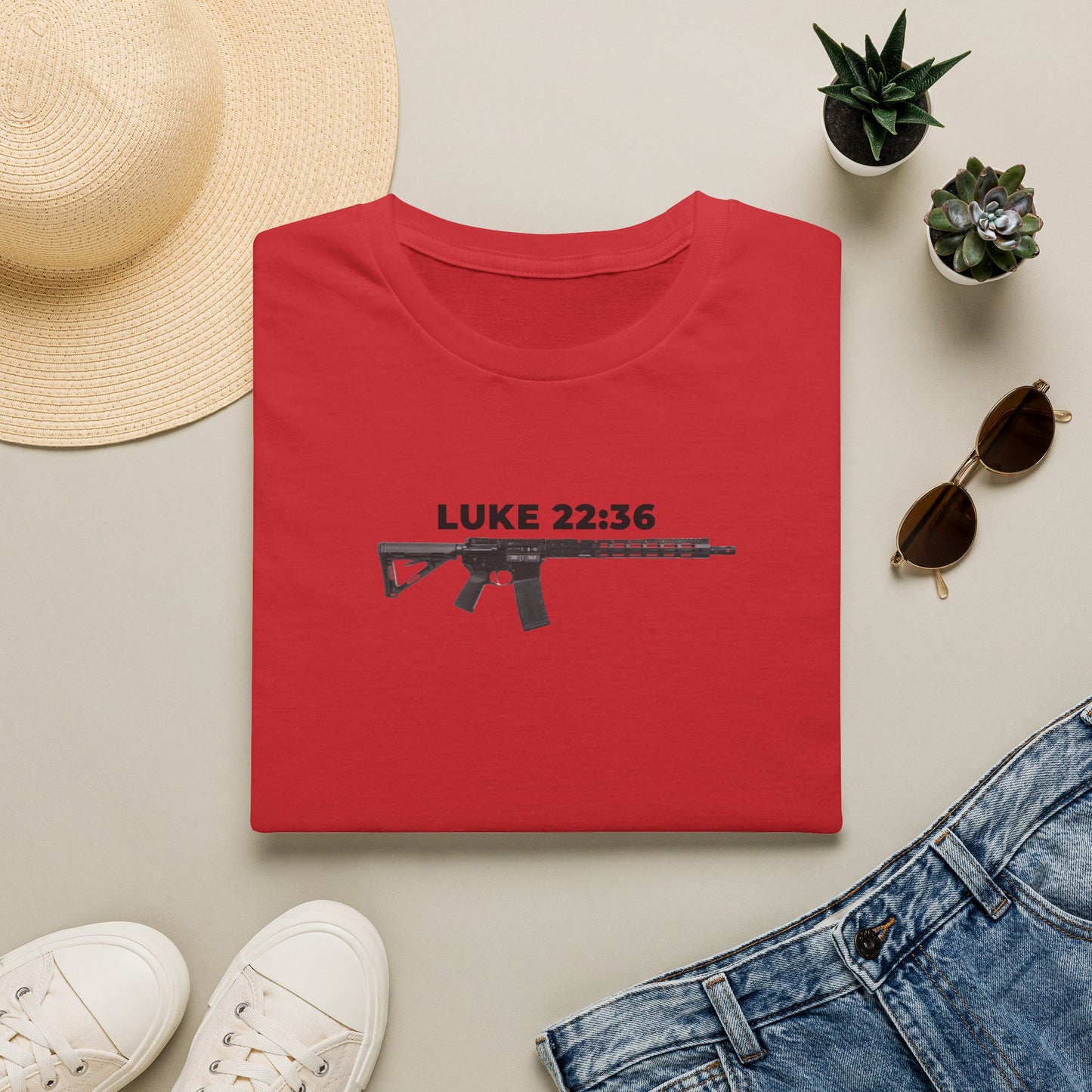 Sell your cloak and buy a sword — "Luke 22:36" Rifle Graphic Christian Faith Tee