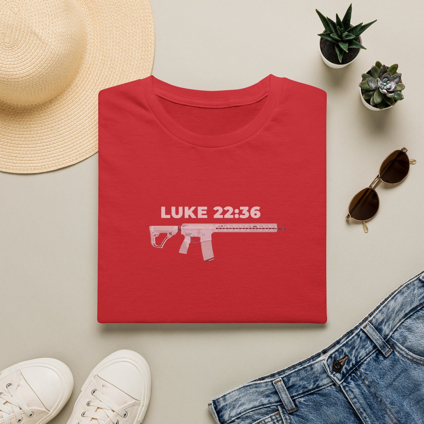 Sell your cloak and buy a sword — "Luke 22:36" Rifle Graphic Christian Faith Tee
