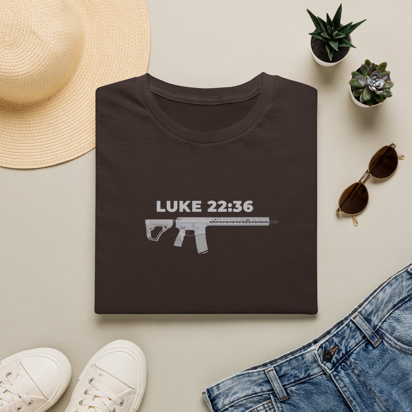 Sell your cloak and buy a sword — "Luke 22:36" Rifle Graphic Christian Faith Tee