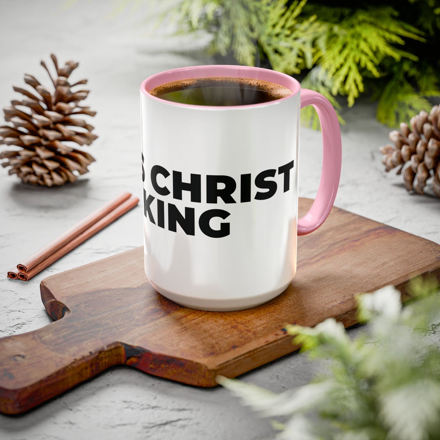 Jesus Christ Is King Coffee Mug — Black-Trim Ceramic 11oz & 15oz