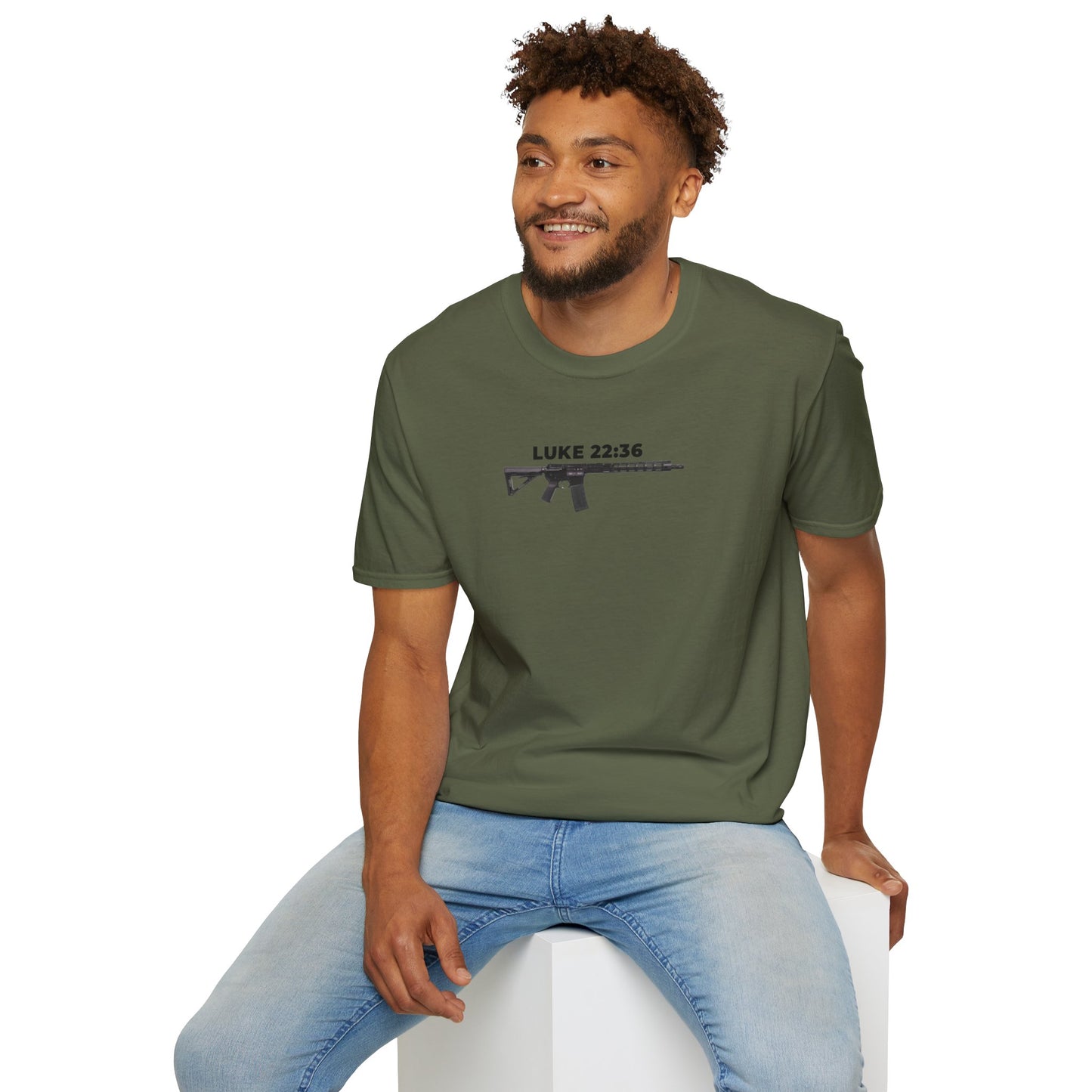 Sell your cloak and buy a sword — "Luke 22:36" Rifle Graphic Christian Faith Tee
