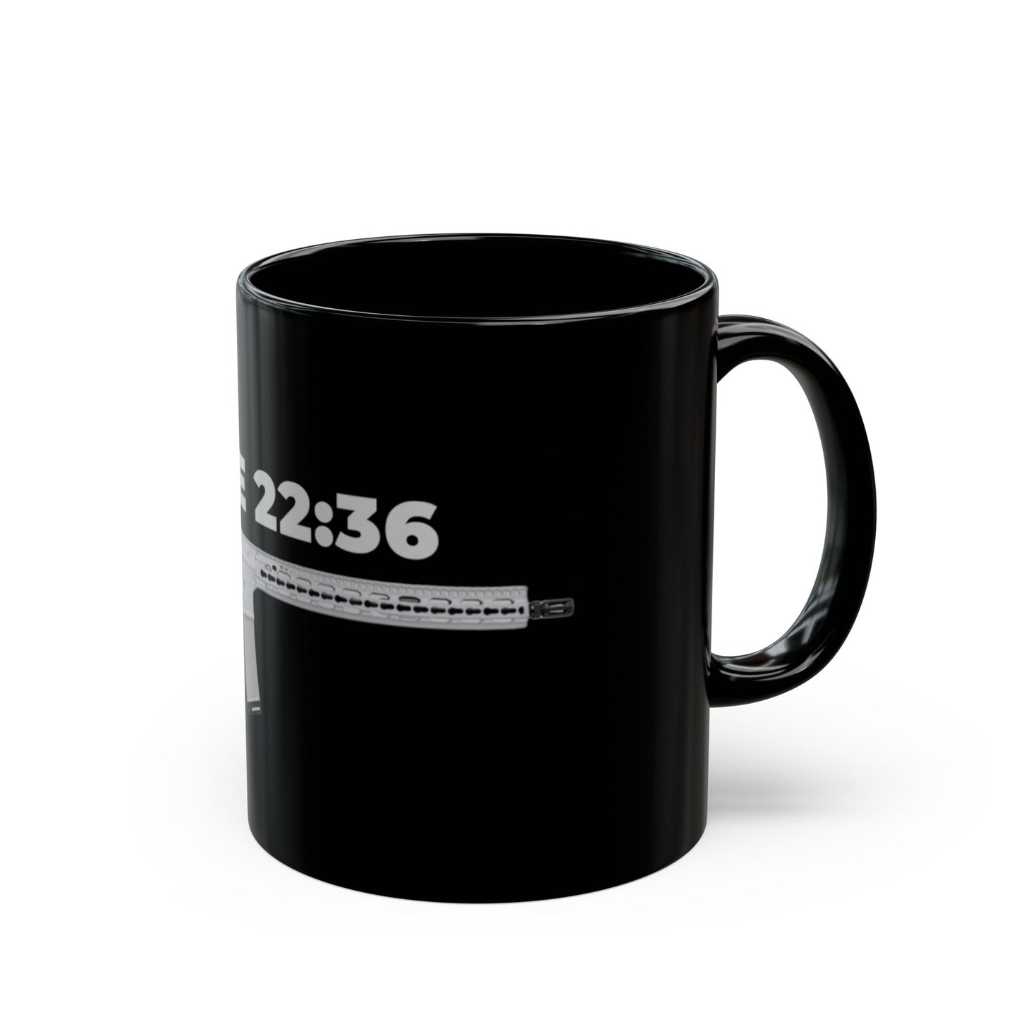 Luke 22:36 Rifle Graphic Mug — Christian Faith & Defense Black Coffee Cup