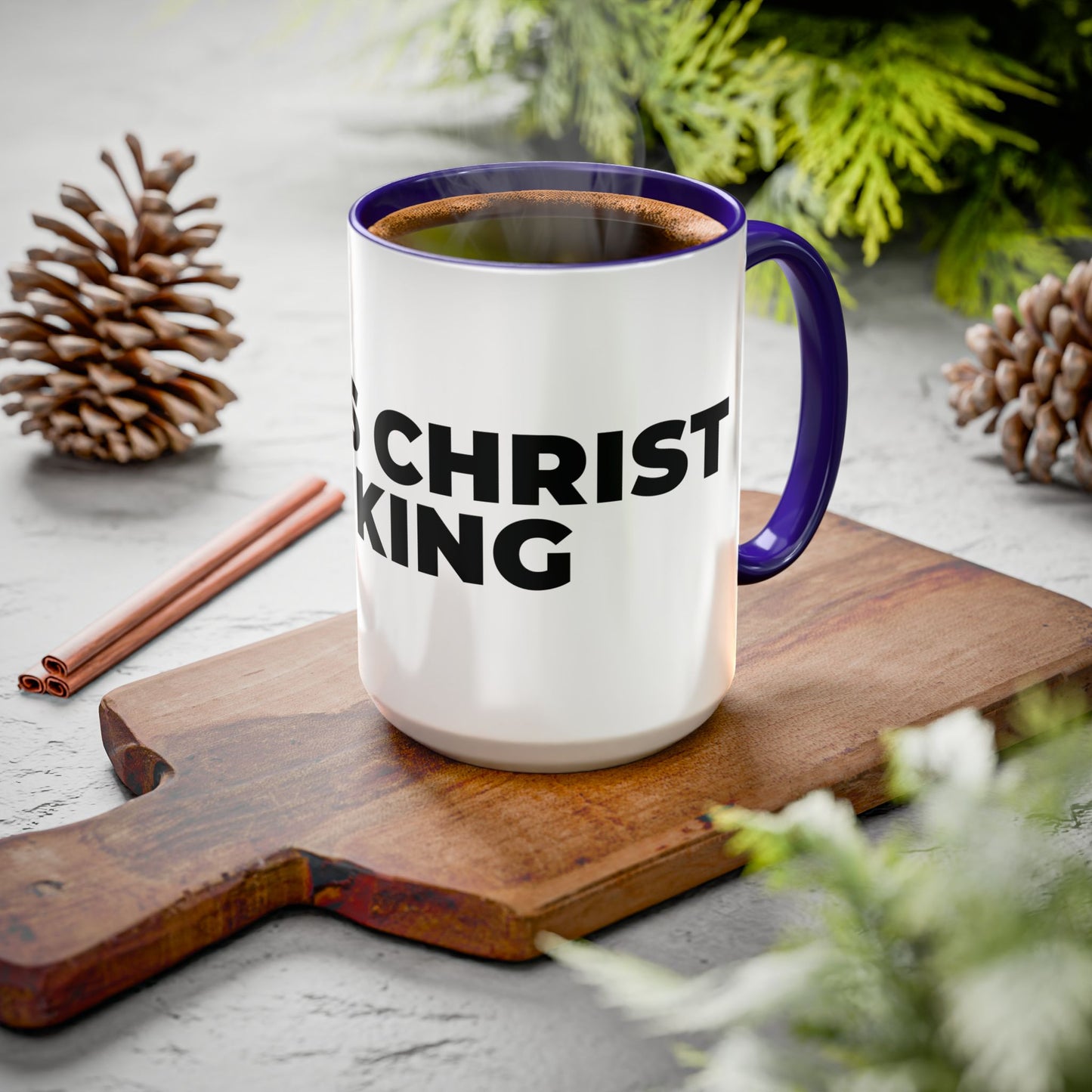 Jesus Christ Is King Coffee Mug — Black-Trim Ceramic 11oz & 15oz