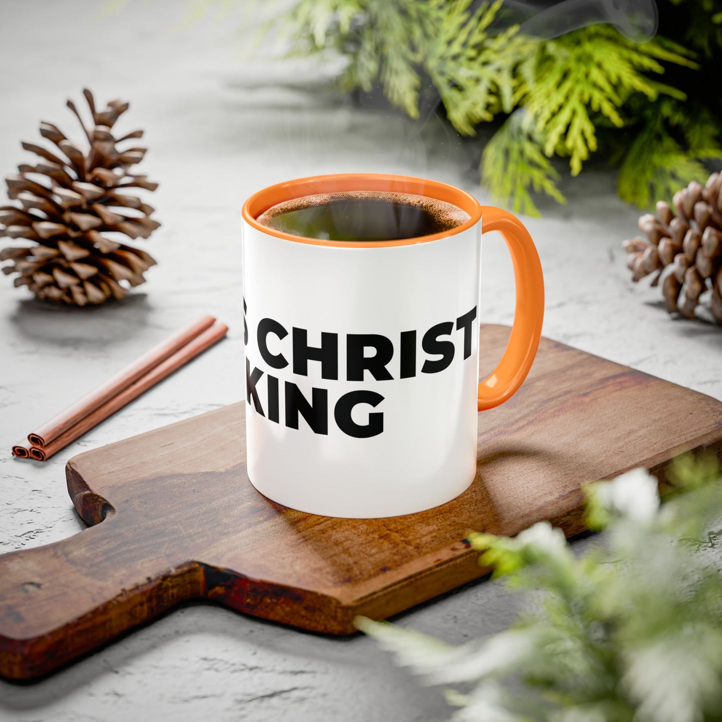 Jesus Christ Is King Coffee Mug — Black-Trim Ceramic 11oz & 15oz