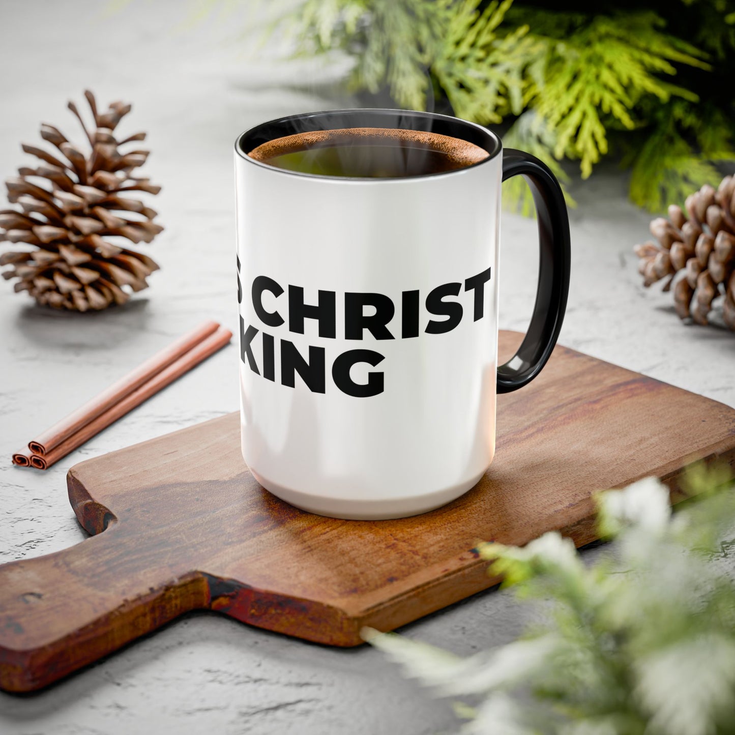 Jesus Christ Is King Coffee Mug — Black-Trim Ceramic 11oz & 15oz
