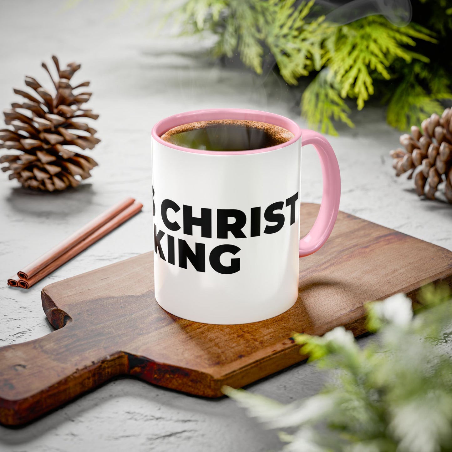 Jesus Christ Is King Coffee Mug — Black-Trim Ceramic 11oz & 15oz