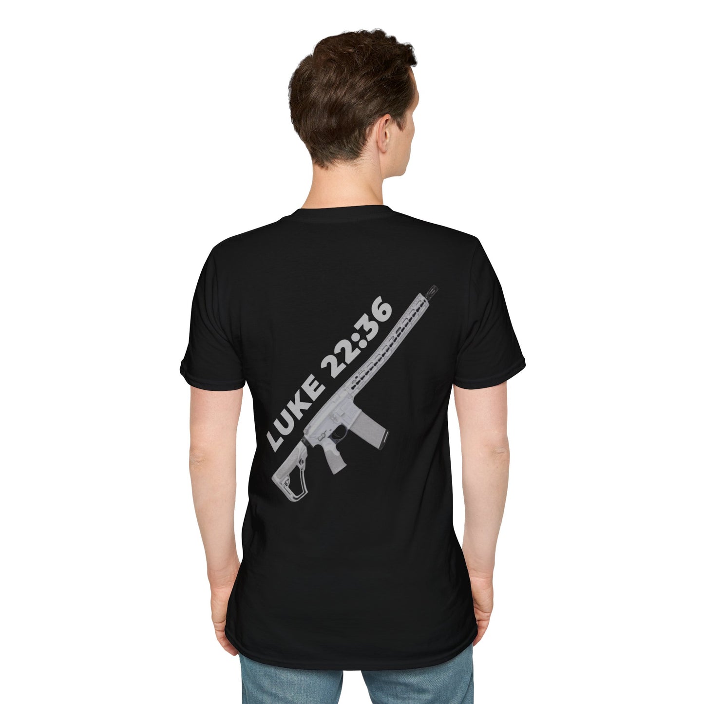 Sell your cloak and buy a sword — "Luke 22:36" Rifle Graphic Christian Faith Tee