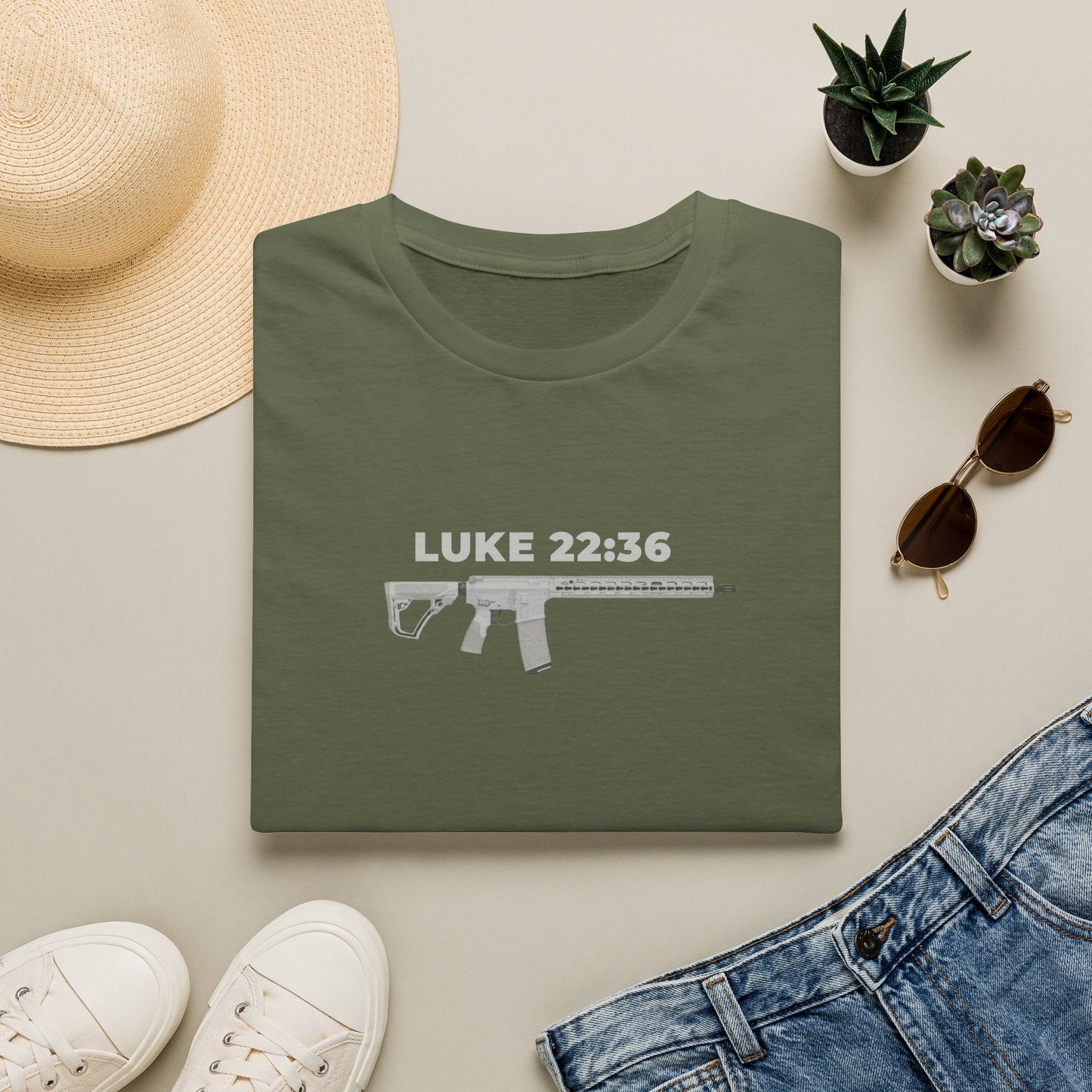 Sell your cloak and buy a sword — "Luke 22:36" Rifle Graphic Christian Faith Tee