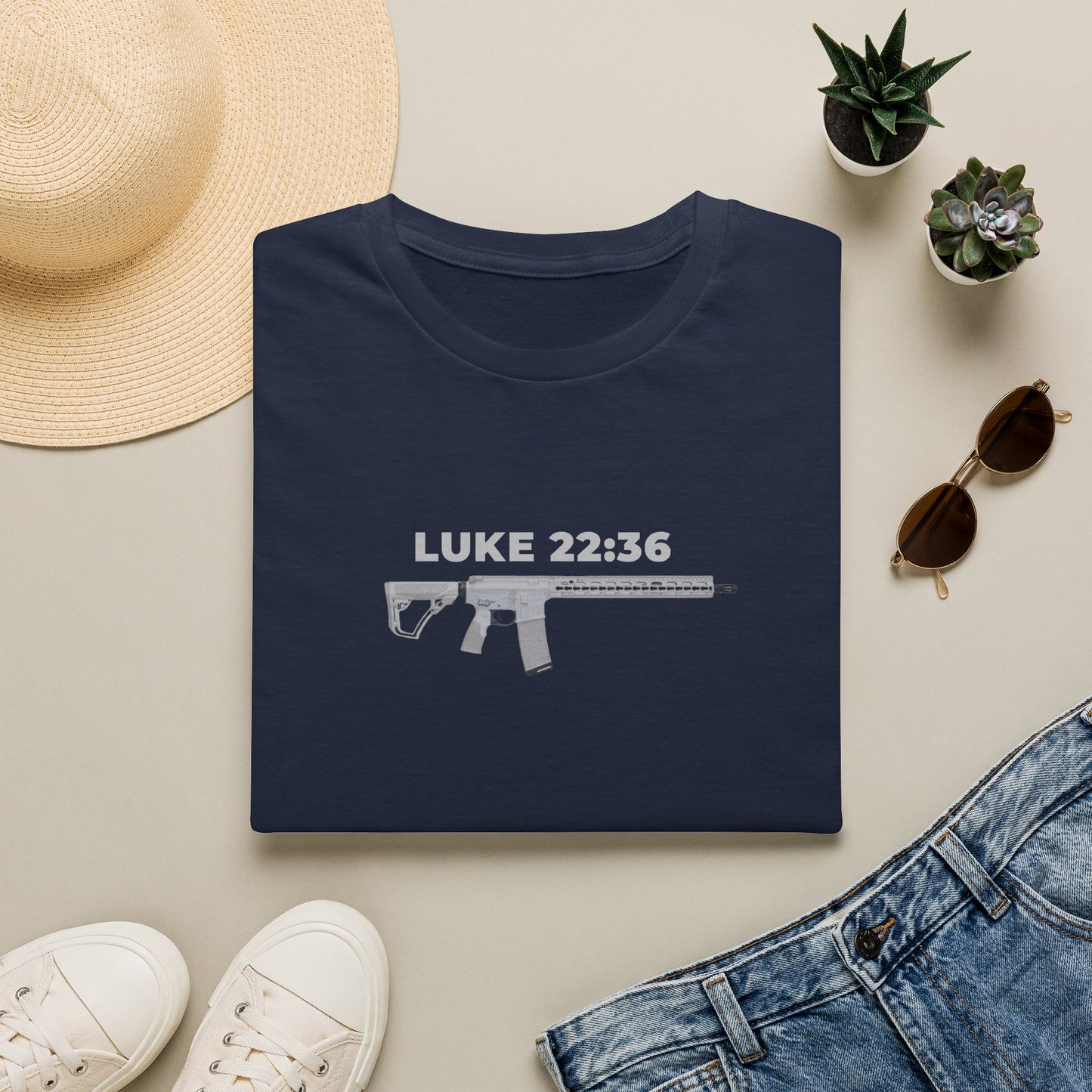 Sell your cloak and buy a sword — "Luke 22:36" Rifle Graphic Christian Faith Tee