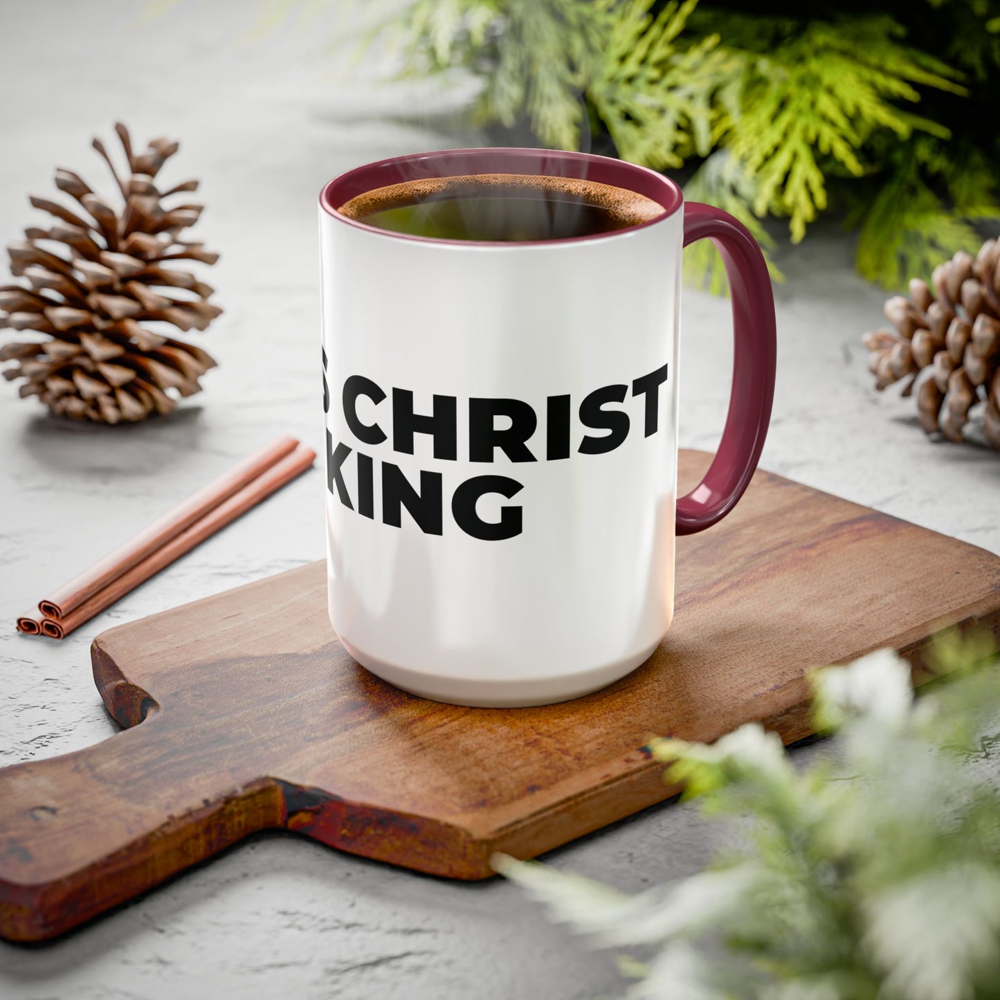 Jesus Christ Is King Coffee Mug — Black-Trim Ceramic 11oz & 15oz