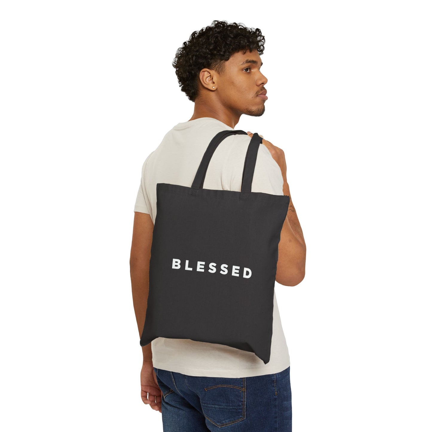 Blessed Canvas Tote Bag — Minimalist Black Cotton Grocery & Everyday Shoulder Bag