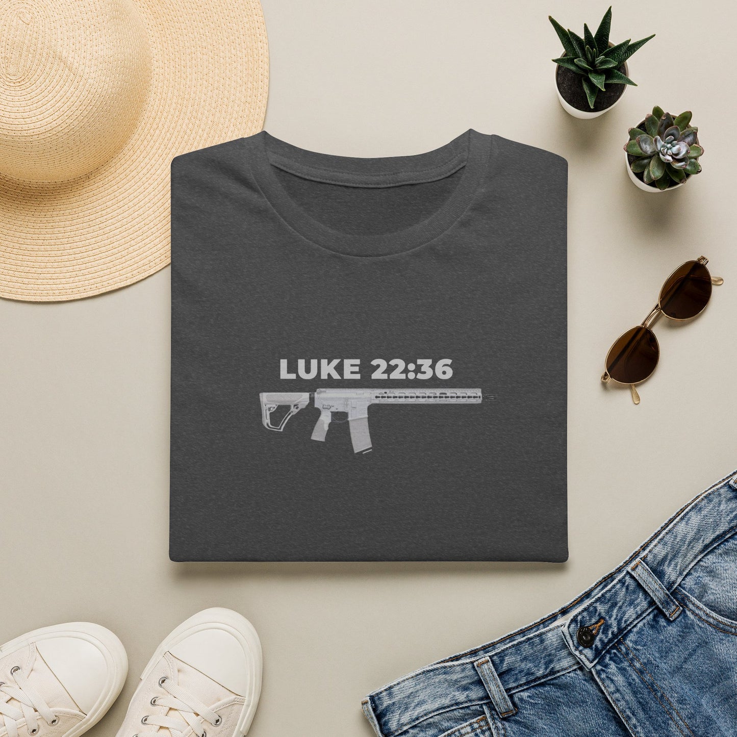 Sell your cloak and buy a sword — "Luke 22:36" Rifle Graphic Christian Faith Tee