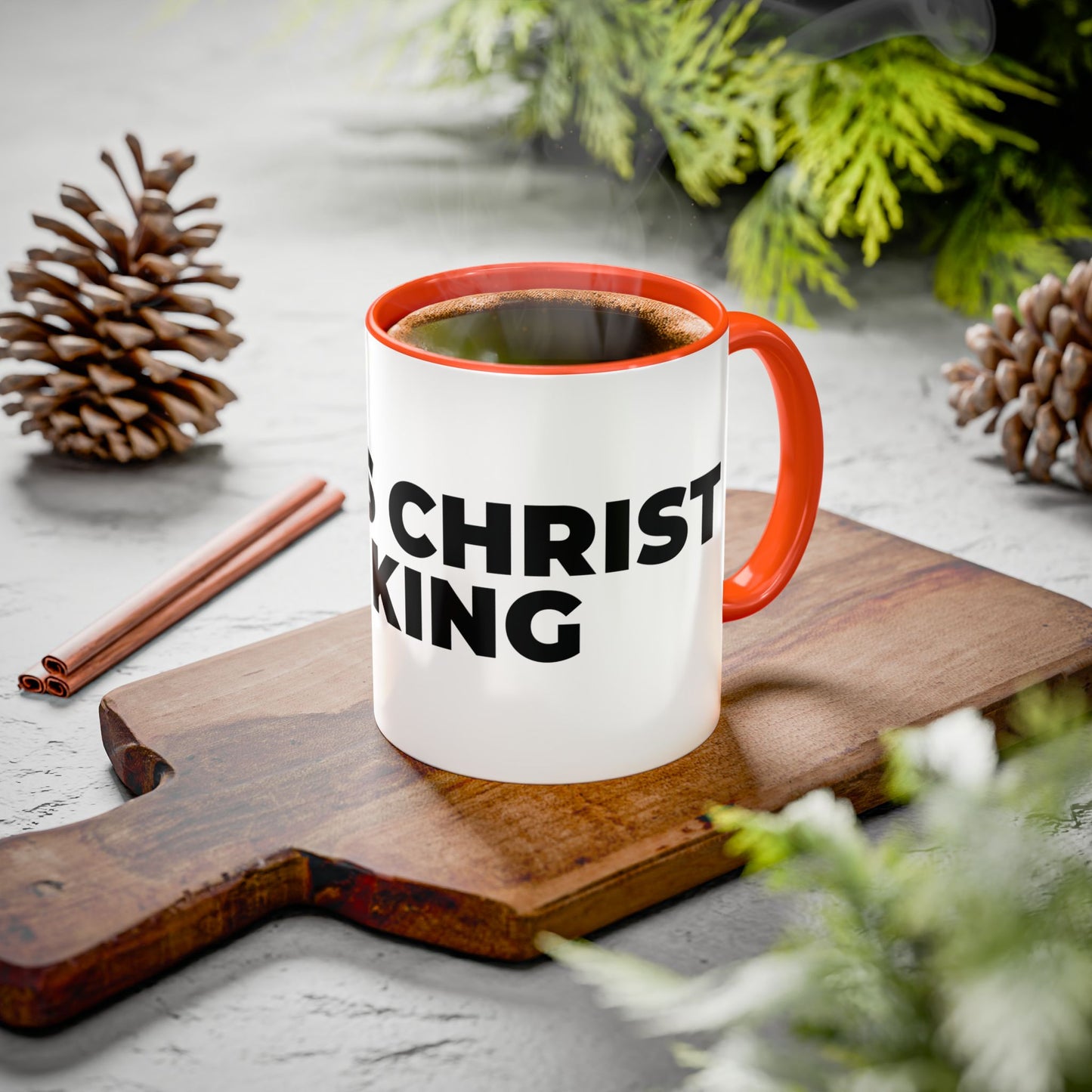 Jesus Christ Is King Coffee Mug — Black-Trim Ceramic 11oz & 15oz