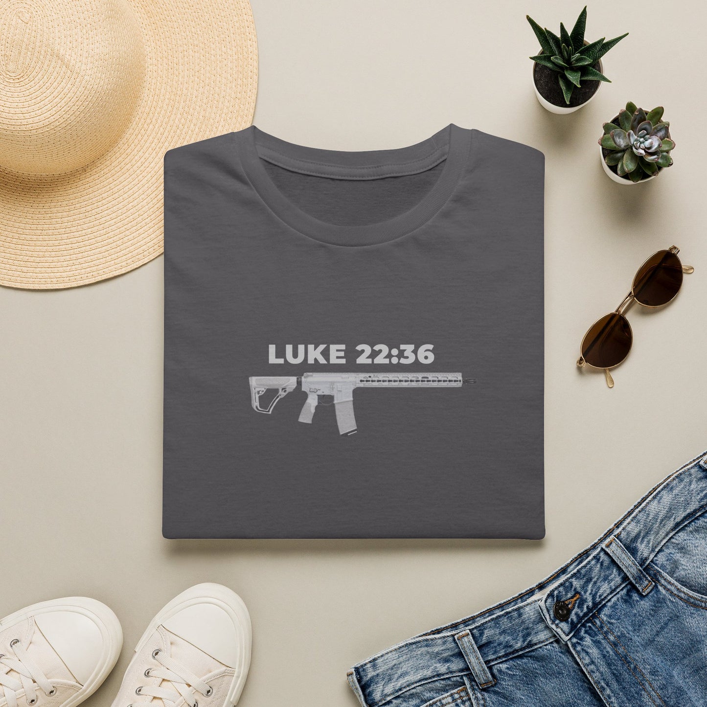 Sell your cloak and buy a sword — "Luke 22:36" Rifle Graphic Christian Faith Tee