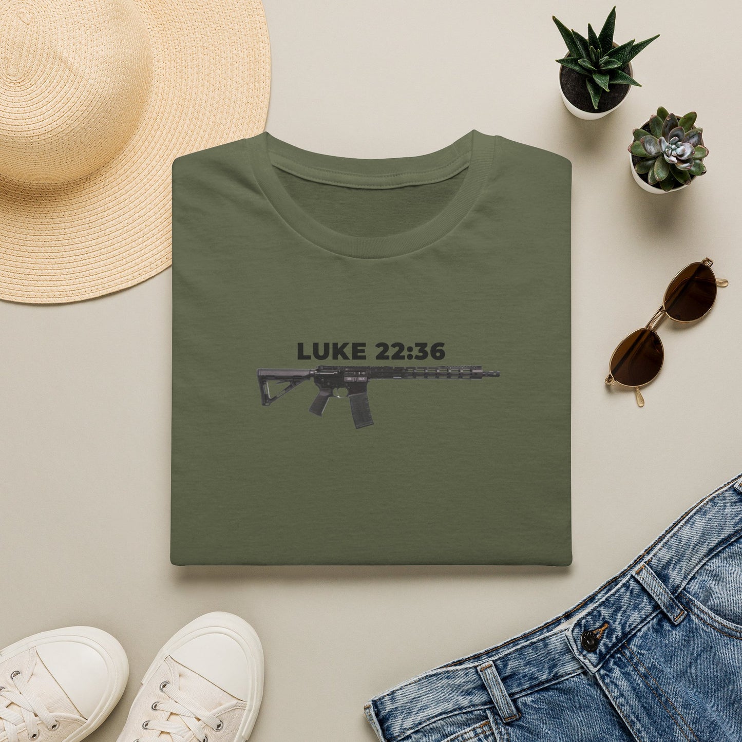Sell your cloak and buy a sword — "Luke 22:36" Rifle Graphic Christian Faith Tee