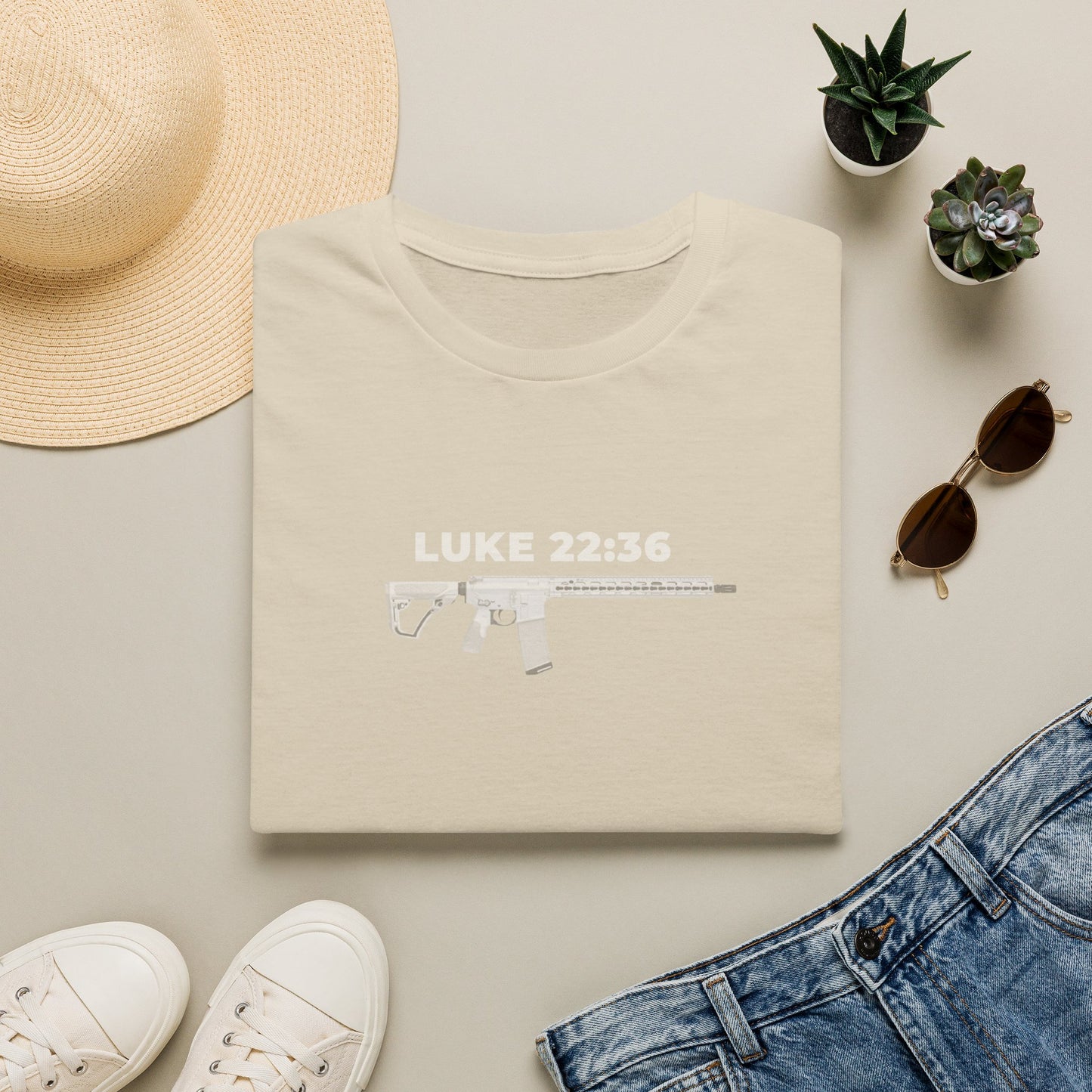 Sell your cloak and buy a sword — "Luke 22:36" Rifle Graphic Christian Faith Tee