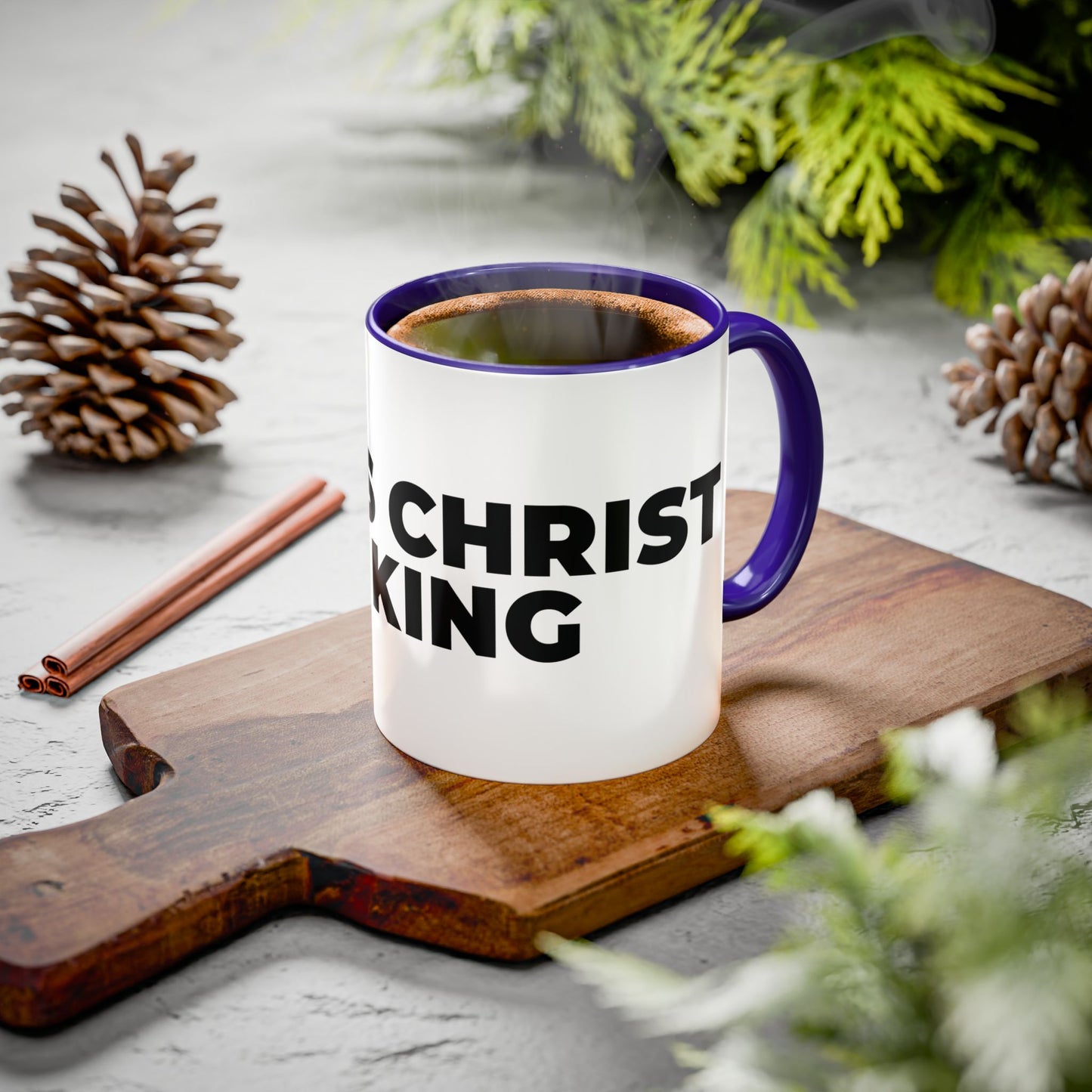 Jesus Christ Is King Coffee Mug — Black-Trim Ceramic 11oz & 15oz
