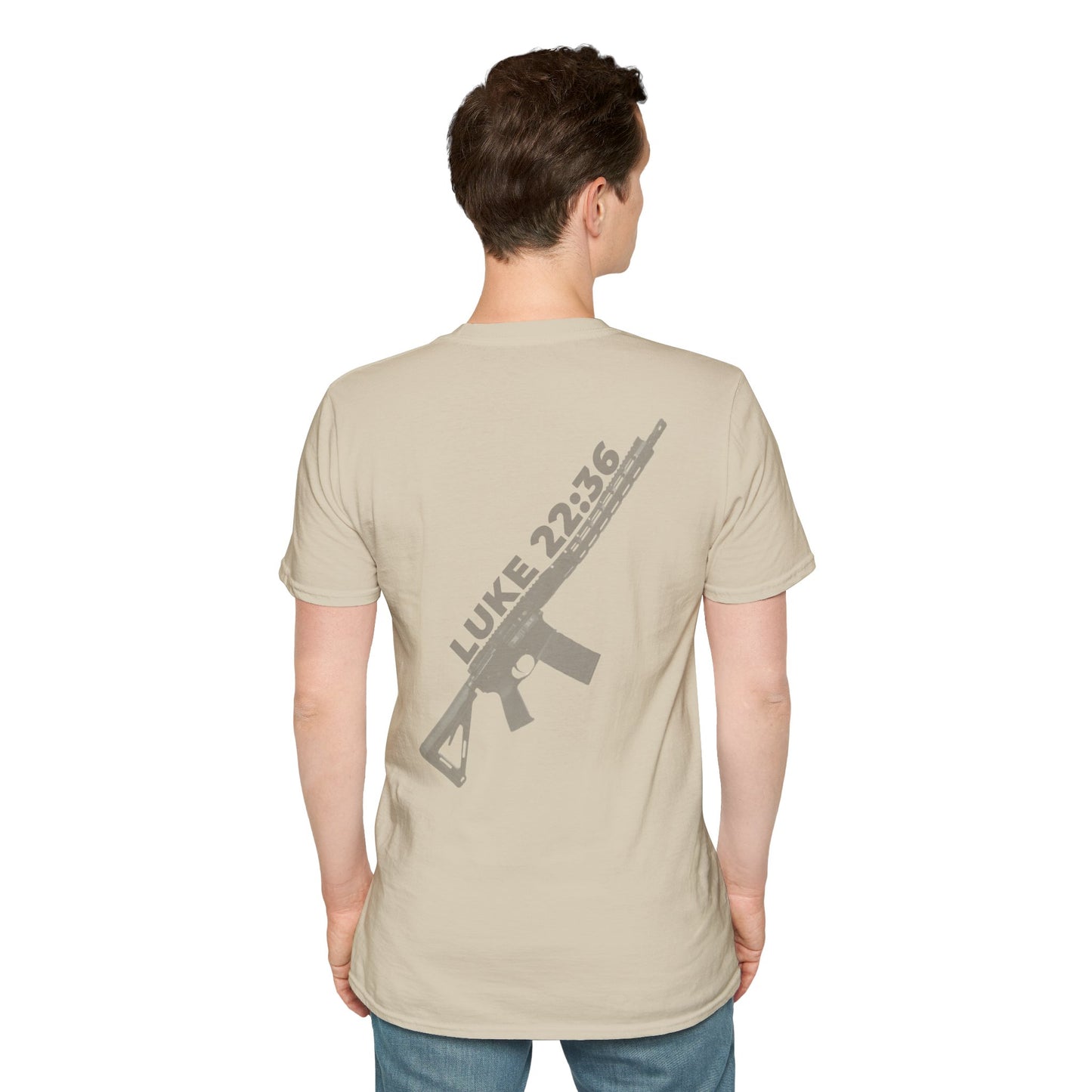 Sell your cloak and buy a sword — "Luke 22:36" Rifle Graphic Christian Faith Tee