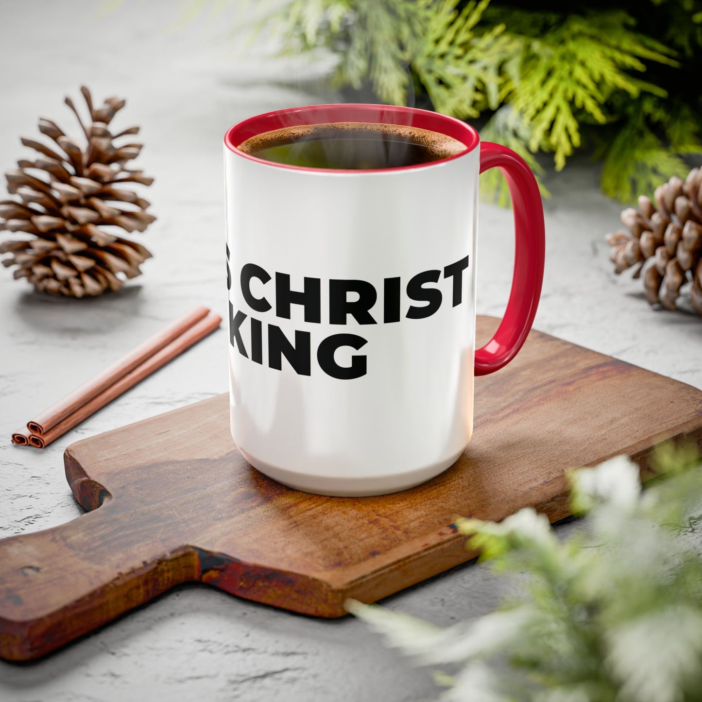 Jesus Christ Is King Coffee Mug — Black-Trim Ceramic 11oz & 15oz